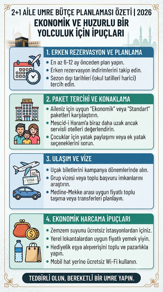 2+1 aile umre bütçe planlaması özeti: tasarruf ipuçları