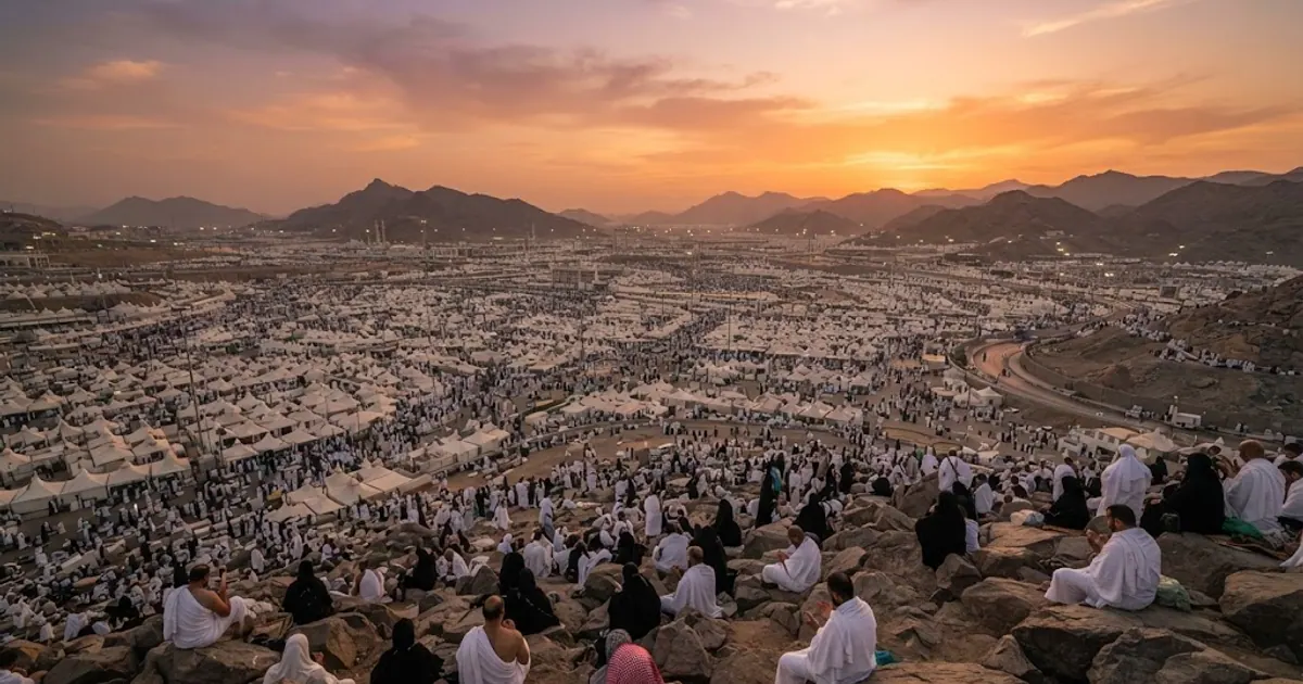 Mekândan gün batımında çevre manzarasının panoramik görünümü — Arafat Vakfesi: Hac'ın En Önemli Rüknü 2026
