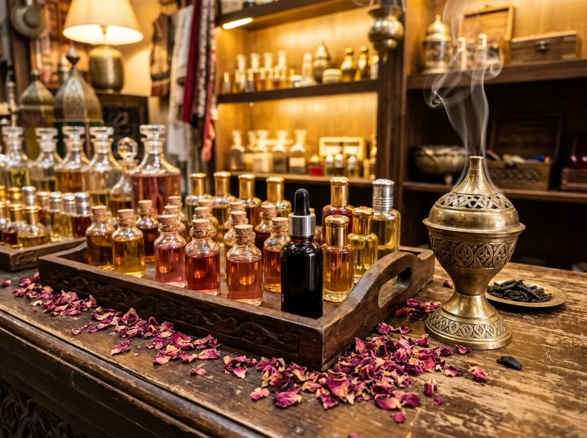 Attar çarşısında koku ve buhur tezgâhları