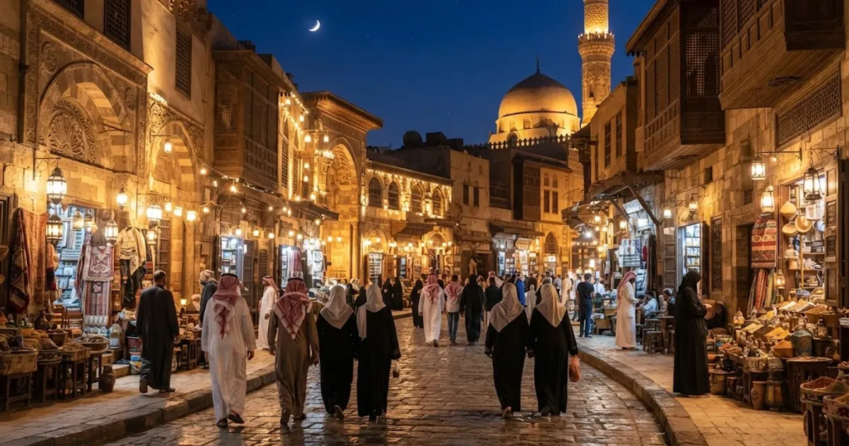 Koyu mavi gökyüzü altında gece aydınlatmasıyla mekân — Bedir Savaşı Tarihi Tur Rehberi: İslam'ın İlk Zaferi 2026