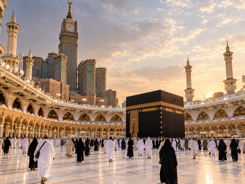 Mescid-i Haram avlusunda yürüyen umreciler — Grup Umre Turları 2026: Arkadaşlarla Kutsal Yolculuk
