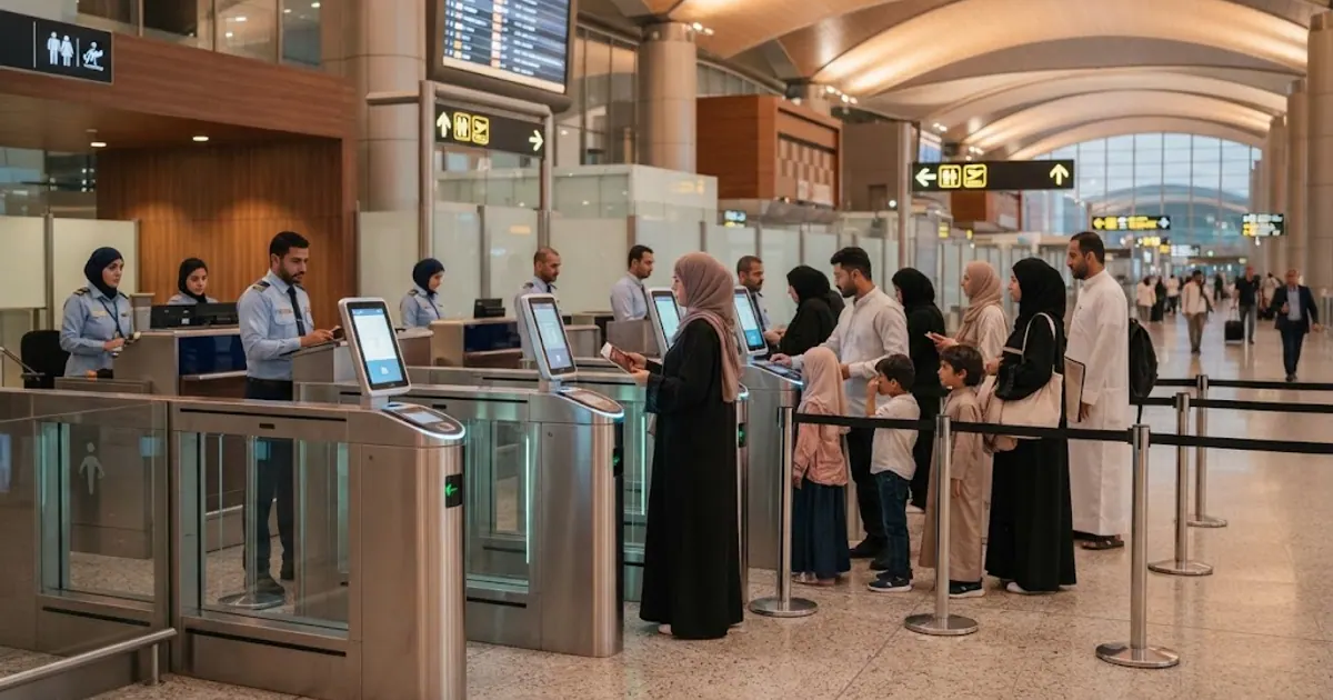 Modern havalimanı terminalinde pasaport kontrol kapıları