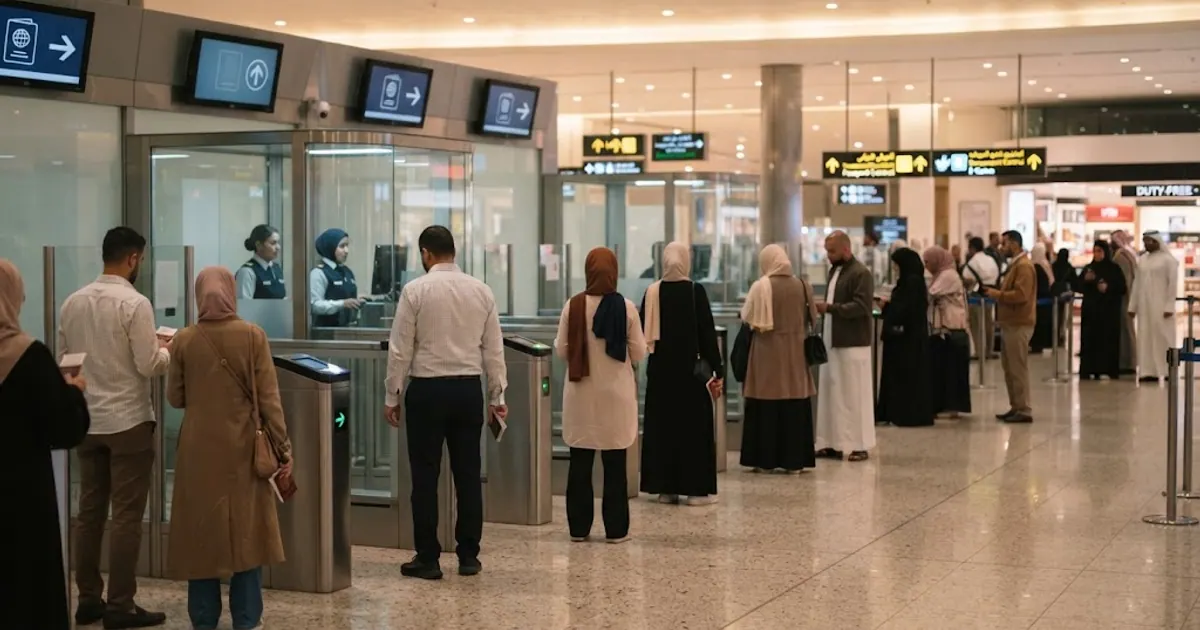 Modern havalimanı terminalinde pasaport kontrol kapıları