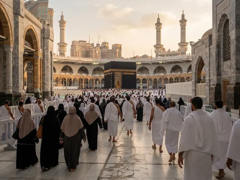 Mekâna yaklaşan patikada yürüyen ziyaretçiler — Kâbe Nedir? Tarihi, Önemi ve Yapısı (2026 Güncel Rehber)