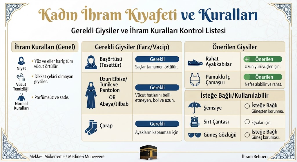 Kadın ihram kıyafeti tablosu: gerekli giysiler ve ihram kuralları