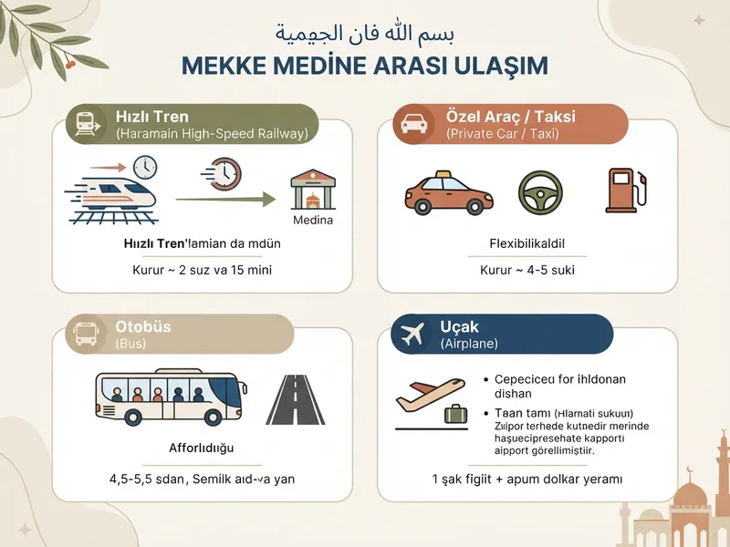 Mekke-Medine Arası Ulaşım 2026: Otobüs, Tren ve Uçuş özet görseli