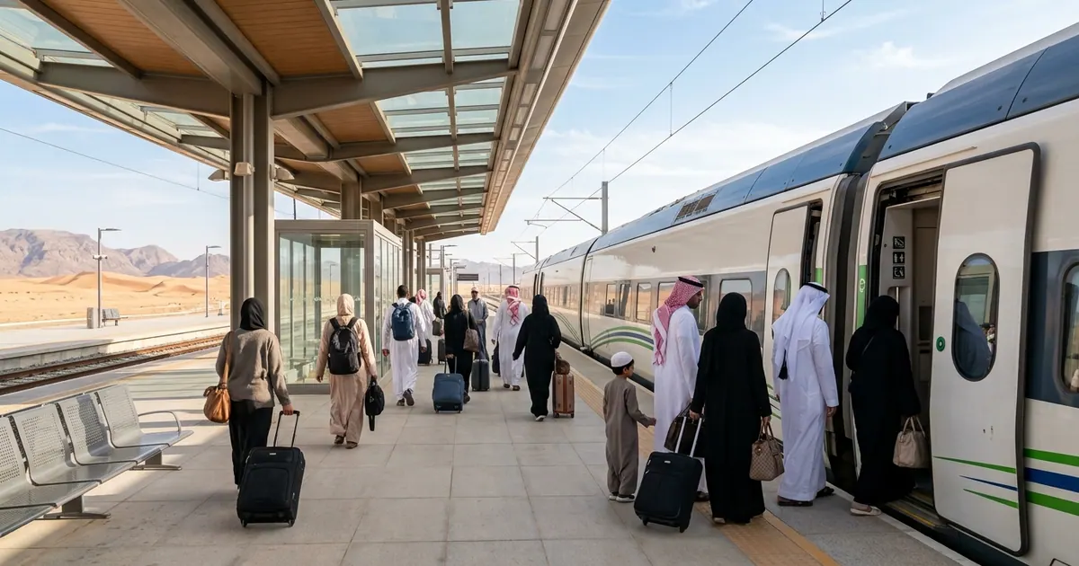 Yol kenarı dinlenme tesisinde mola veren yolcular — Mekke ve Medine Ulaşımı 2026: Tren, Uçak ve Karayolu