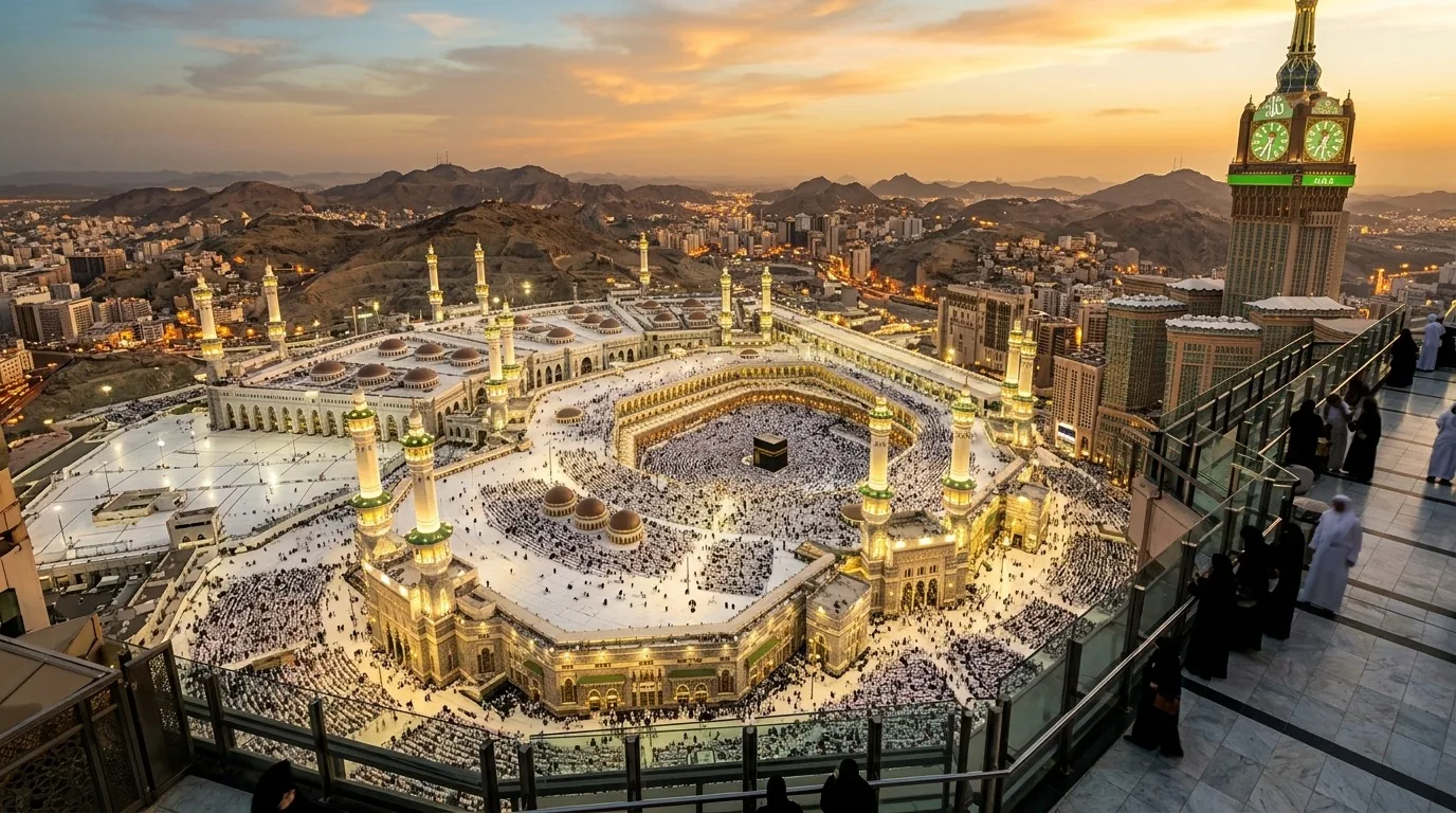 Saat kulesi terasından Mescid-i Haram manzarası