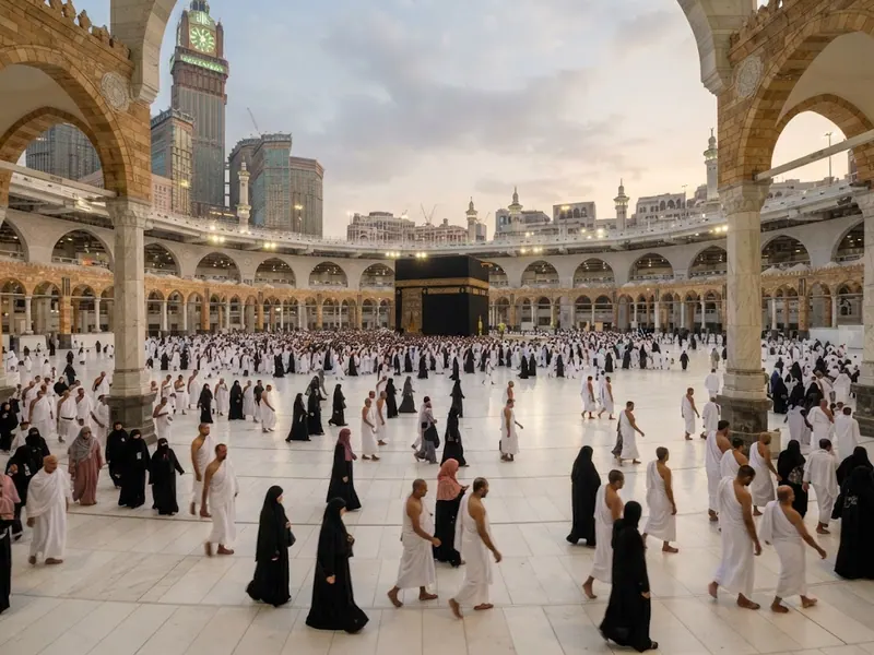 Mescid-i Haram avlusunda yürüyen umreciler — Mekke Ziyaret Turları 2026: Rehberli Tur Seçenekleri