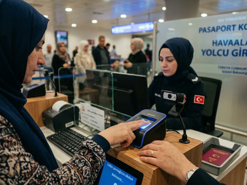 Havalimanı pasaport kontrolünde biyometrik parmak izi ve yüz tanıma işlemi