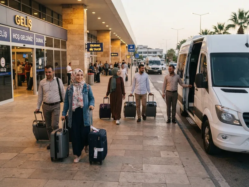 Havalimanı giriş işlemleri sonrası transfer aracına geçiş