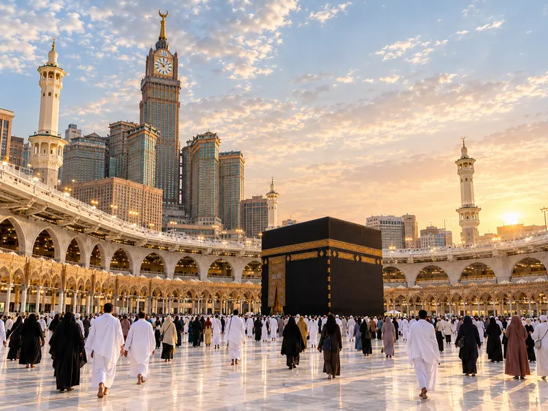 Mescid-i Haram avlusunda yürüyen umreciler — Suudi Arabistan Yemekleri: Geleneksel Lezzetler 2026