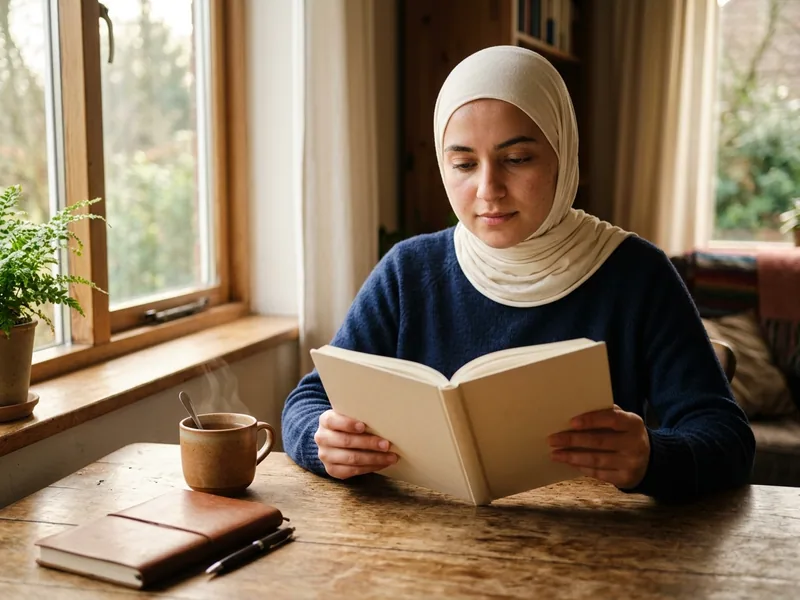 Umre hazırlığı sırasında kaynak kitap okuyan ve not alan kişi