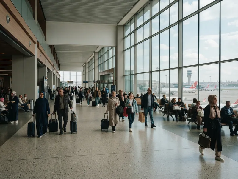 Havalimanı terminalinde çıkış işlemleri öncesi yolcu hazırlığı
