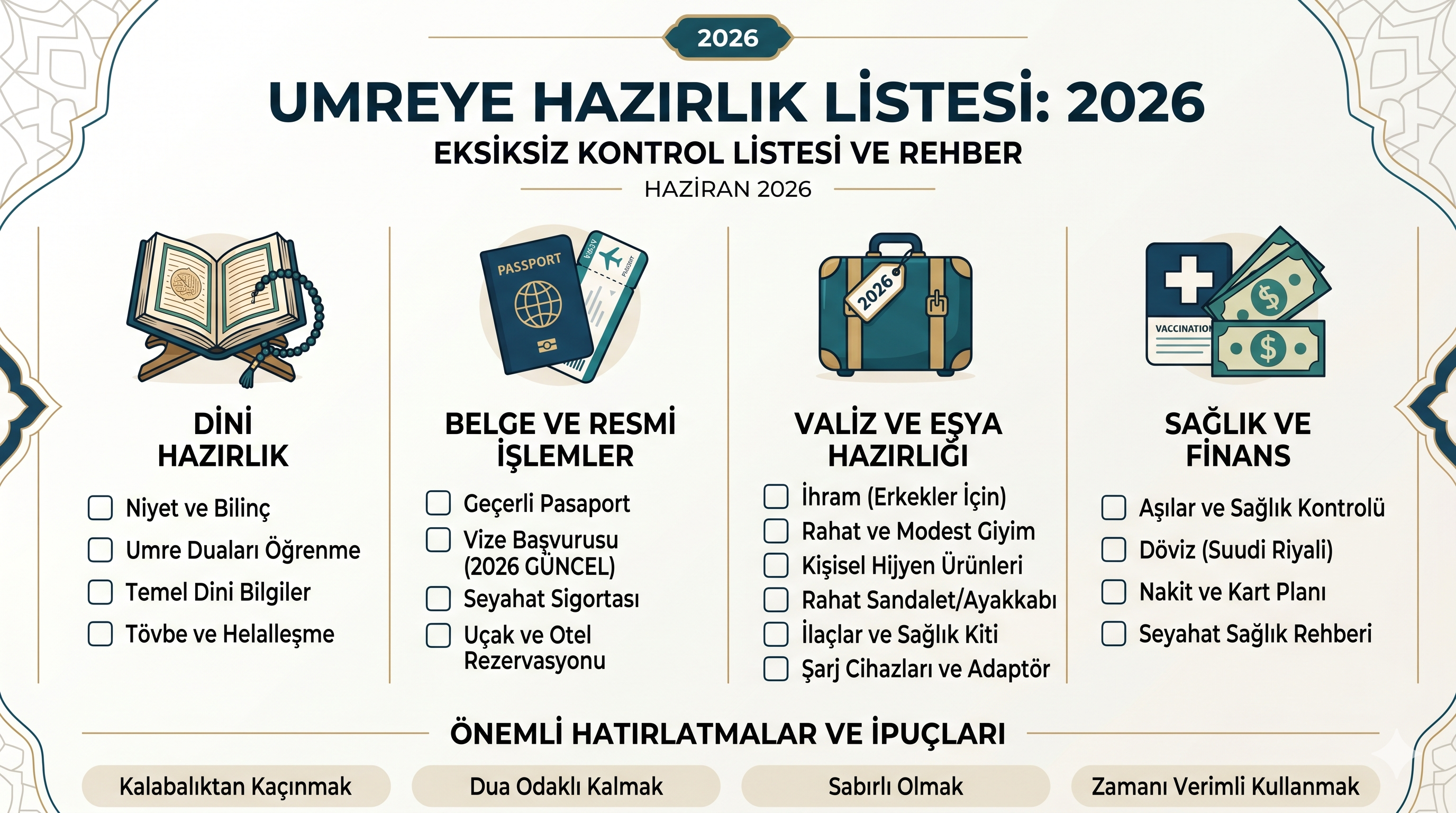 Umreye hazırlık listesi infografik